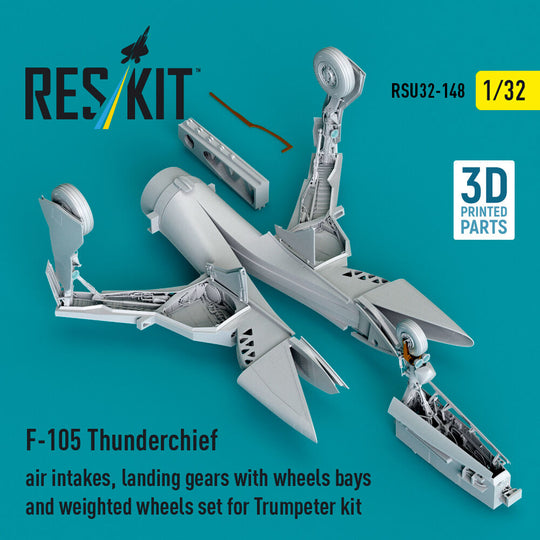 F-105 Thunderchief air intakes, landing gears with wheels bays and weighted wheels set for Trumpeter kit (3D Printed)