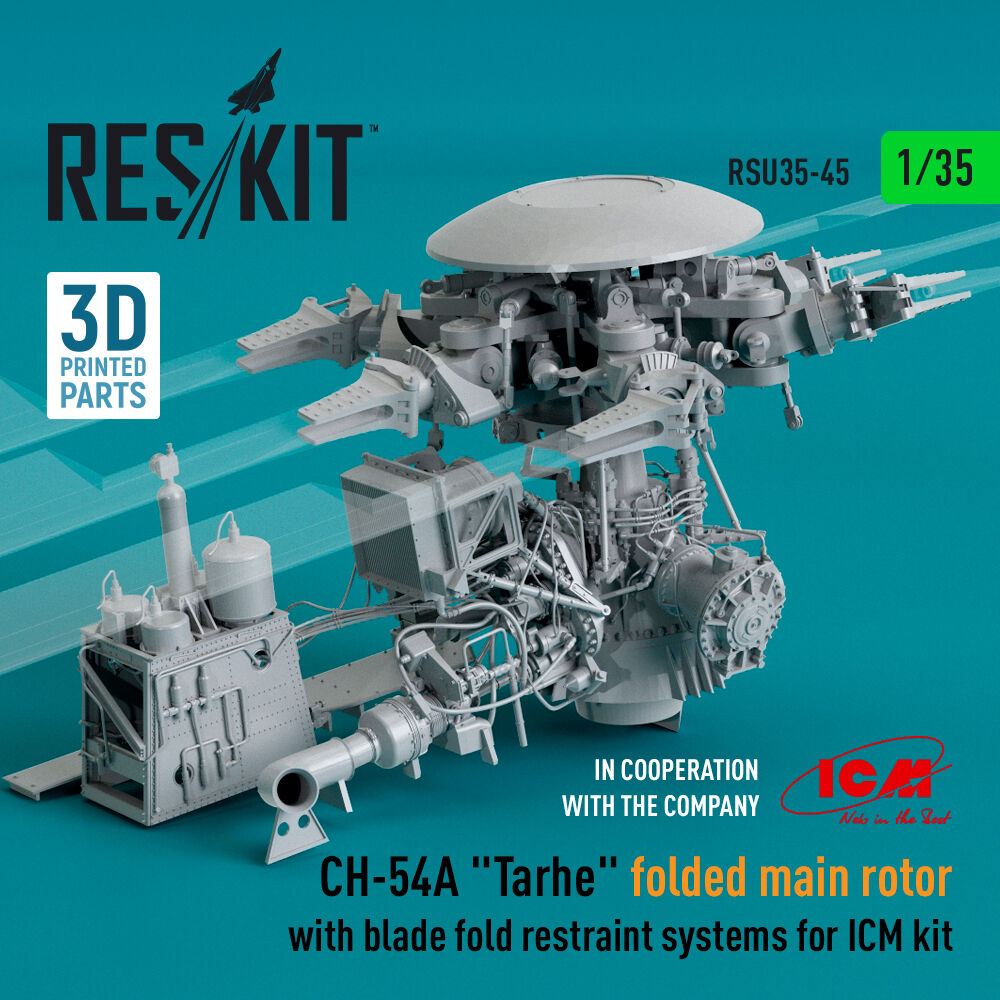 CH-54A Tarhe folded main rotor with blade fold restraint systems for ICM kit (3D Printed)