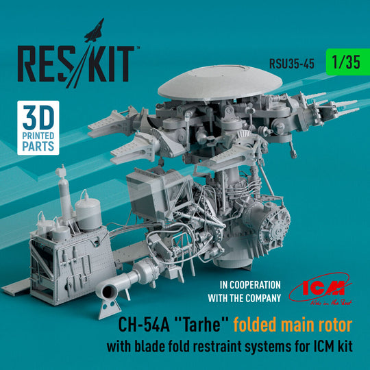 CH-54A Tarhe folded main rotor with blade fold restraint systems for ICM kit (3D Printed)