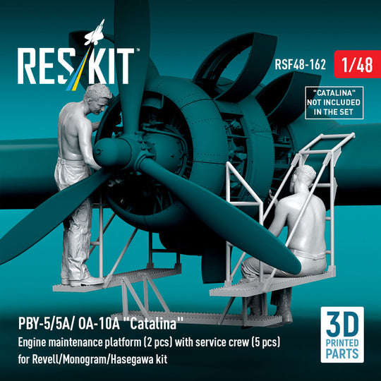 PBY-5/5A/ OA-10A Catalina Engine maintenance platform (2 pcs) with service crew (5 pcs) for Revell/Monogram/Hasegawa kit (3D Printed)