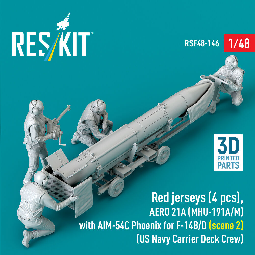Red jerseys (4 pcs), AERO 21A (MHU-191A/M) with AIM-54C Phoenix for F-14B/D (scene 2) (US Navy Carrier Deck Crew) (3D Printed)