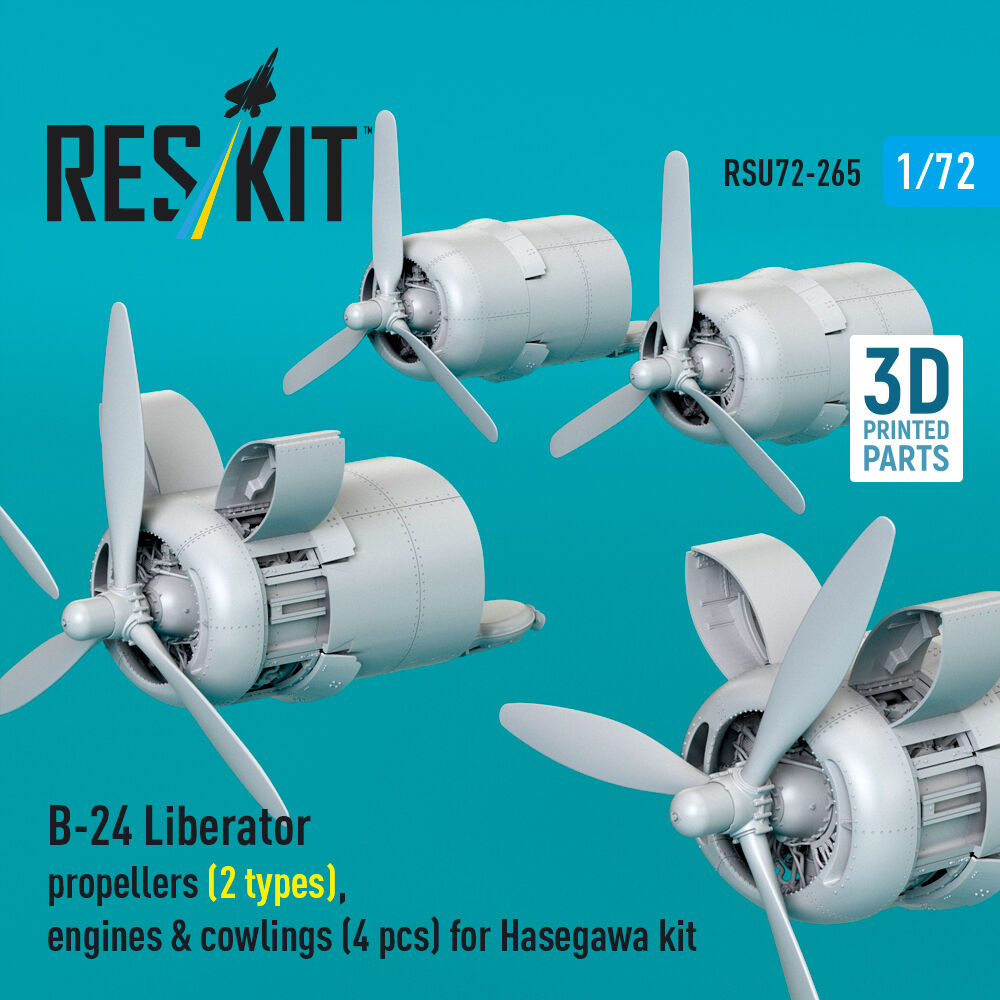 B-24 Liberator propellers (2 types), engines & cowlings (4 pcs) (3D Printed) for Hasegawa