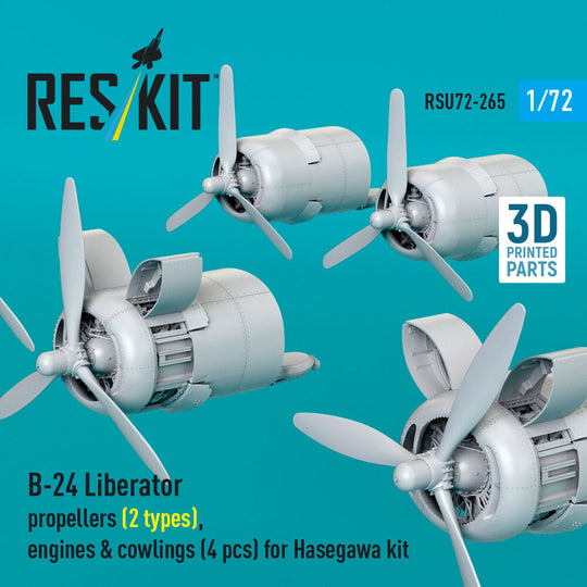 B-24 Liberator propellers (2 types), engines & cowlings (4 pcs) (3D Printed) for Hasegawa