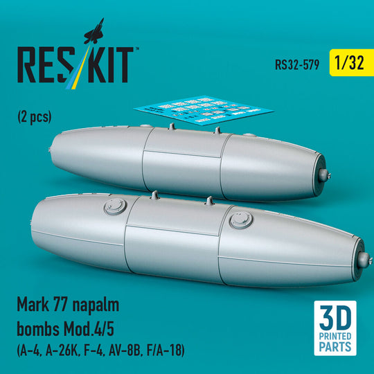 Mark 77 napalm bombs Mod.4/5 (2 pcs) (A-4, A-26K, F-4, AV-8B, F/A-18) (3D Printed)