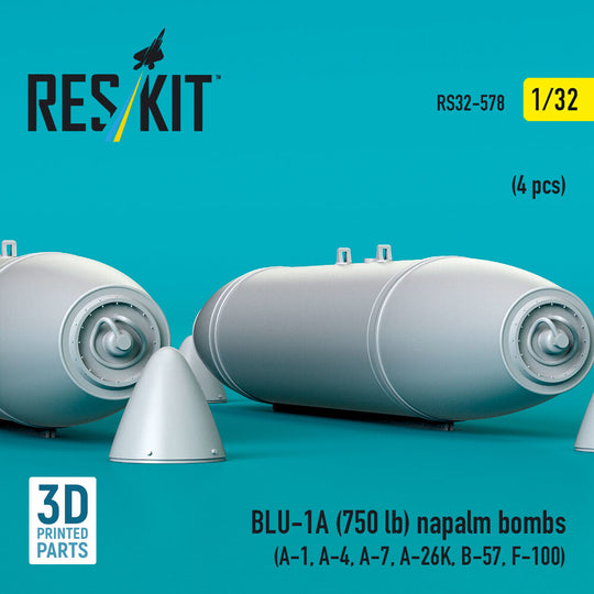 BLU-1A (750 lb) napalm bombs (4 pcs) (A-1, A-4, A-7, A-26K, B-57, F-100) (3D Printed)