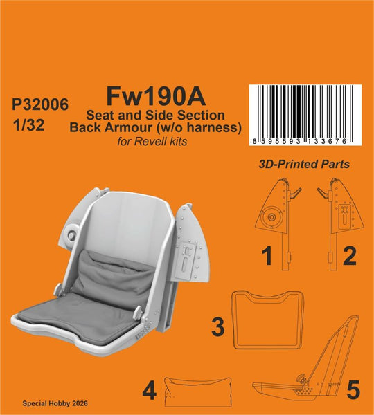Fw190A Seat and Side Section Back Armour (w/o harness) for Revell