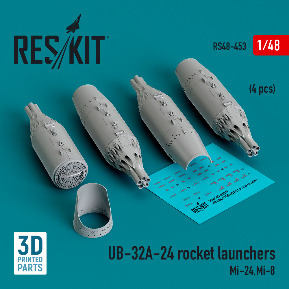 UB-32A-24 rocket launchers (4 pcs) (Mi-24,Mi-8) (3D Printed)