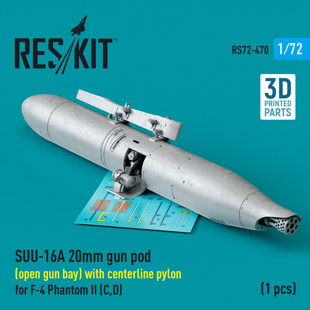 SUU-16A 20mm gun pod (open gun bay) with centerline pylon for F-4 Phantom II (C,D) (1 pcs) (3D Printed)