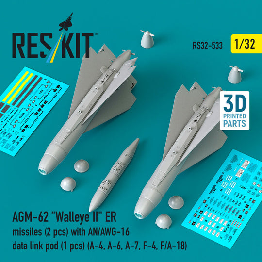 AGM-62 Walleye II ER missiles (2 pcs) with AN/AWG-16 data link pod (1 pcs) (A-4, A-6, A-7, F-4, F/A-18) (3D Printed)