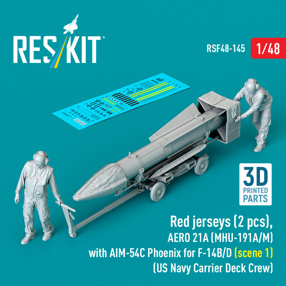 Red jerseys (2 pcs), AERO 21A (MHU-191A/M) with AIM-54C Phoenix for F-14B/D (scene 1) (US Navy Carrier Deck Crew) (3D Printed)