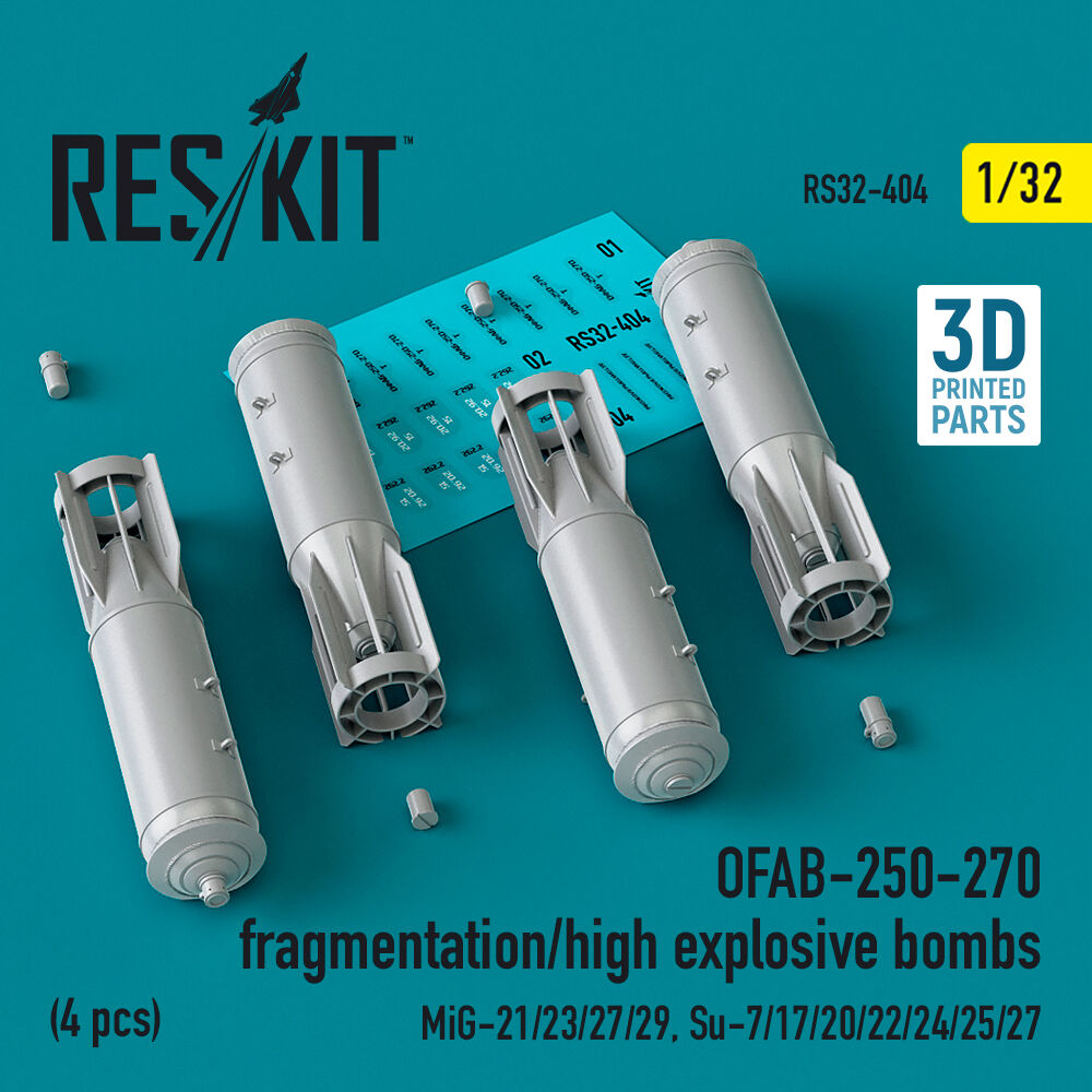OFAB-250-270 fragmentation/high explosive bombs (4 pcs) (MiG-21/23/27/29, Su-7/17/20/22/24/25/27) (3D Printed)