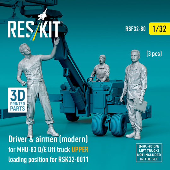 Driver & airmen (modern) (3 pcs) (MHU-83 D/E lift truck UPPER loading position for RSK32-0011) (3D Printed)