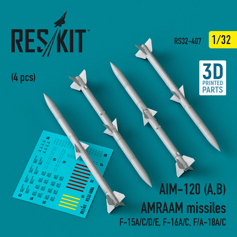 AIM-120 (A,B) AMRAAM missiles (4 pcs) (F-15A/C/D/E, F-16A/C, F/A-18A/C) (3D Printed)