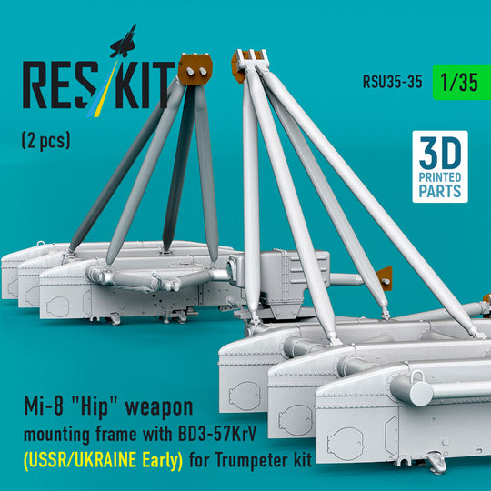 Mi-8 Hip weapon mounting frame with BD3-57KrV (USSR/UKRAINE Early) for Trumpeter kit (2 pcs) (3D Printed)