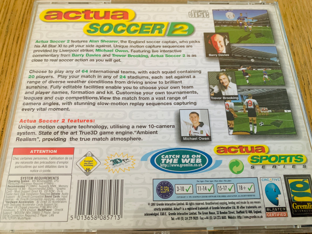Actua Soccer 2. PC-spill.