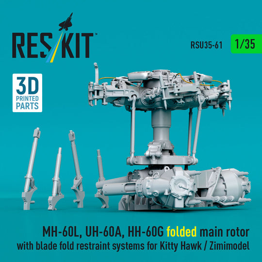 MH-60L, UH-60A, HH-60G folded main rotor with blade fold restraint systems for Kitty Hawk / Zimimodel (3D Printed)