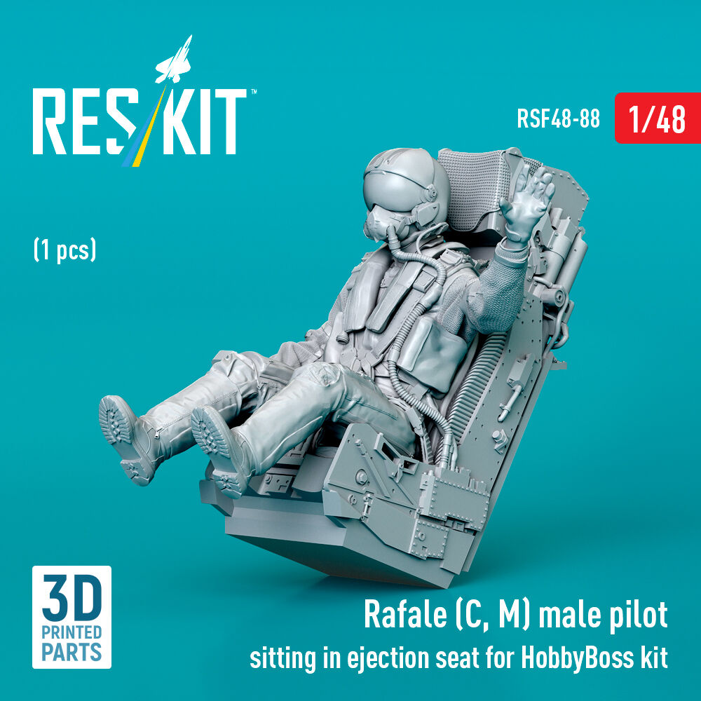 Rafale (C, M) male pilot sitting in ejection seat for HobbyBoss kit (1 pcs) (3D Printed)