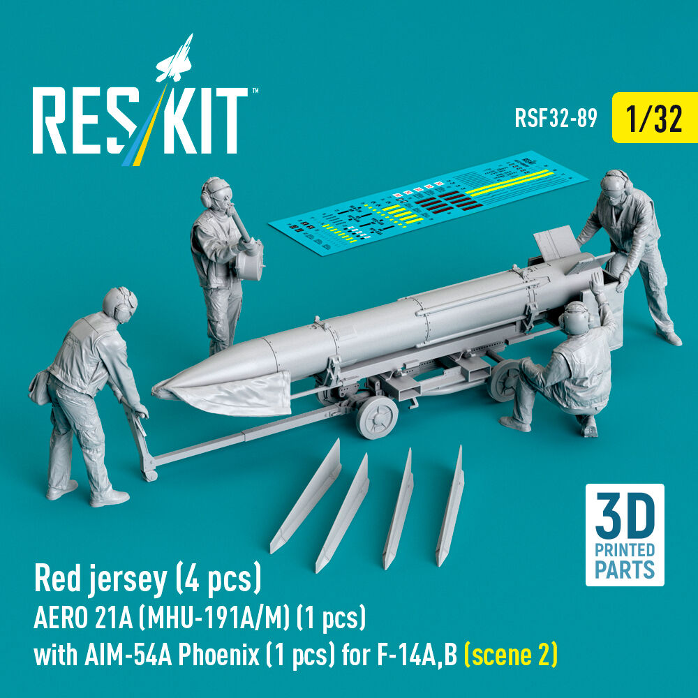 Red jersey (4 pcs) AERO 21A (MHU-191A/M) (1 pcs) with AIM-54A Phoenix (1 pcs) for F-14A,B (scene 2) (3D Printed)