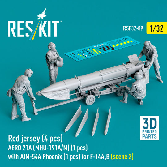 Red jersey (4 pcs) AERO 21A (MHU-191A/M) (1 pcs) with AIM-54A Phoenix (1 pcs) for F-14A,B (scene 2) (3D Printed)