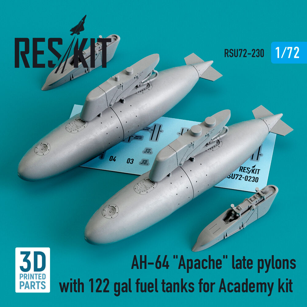 AH-64 Apache late pylons with 122 gal fuel tanks for Academy kit (3D Printed)