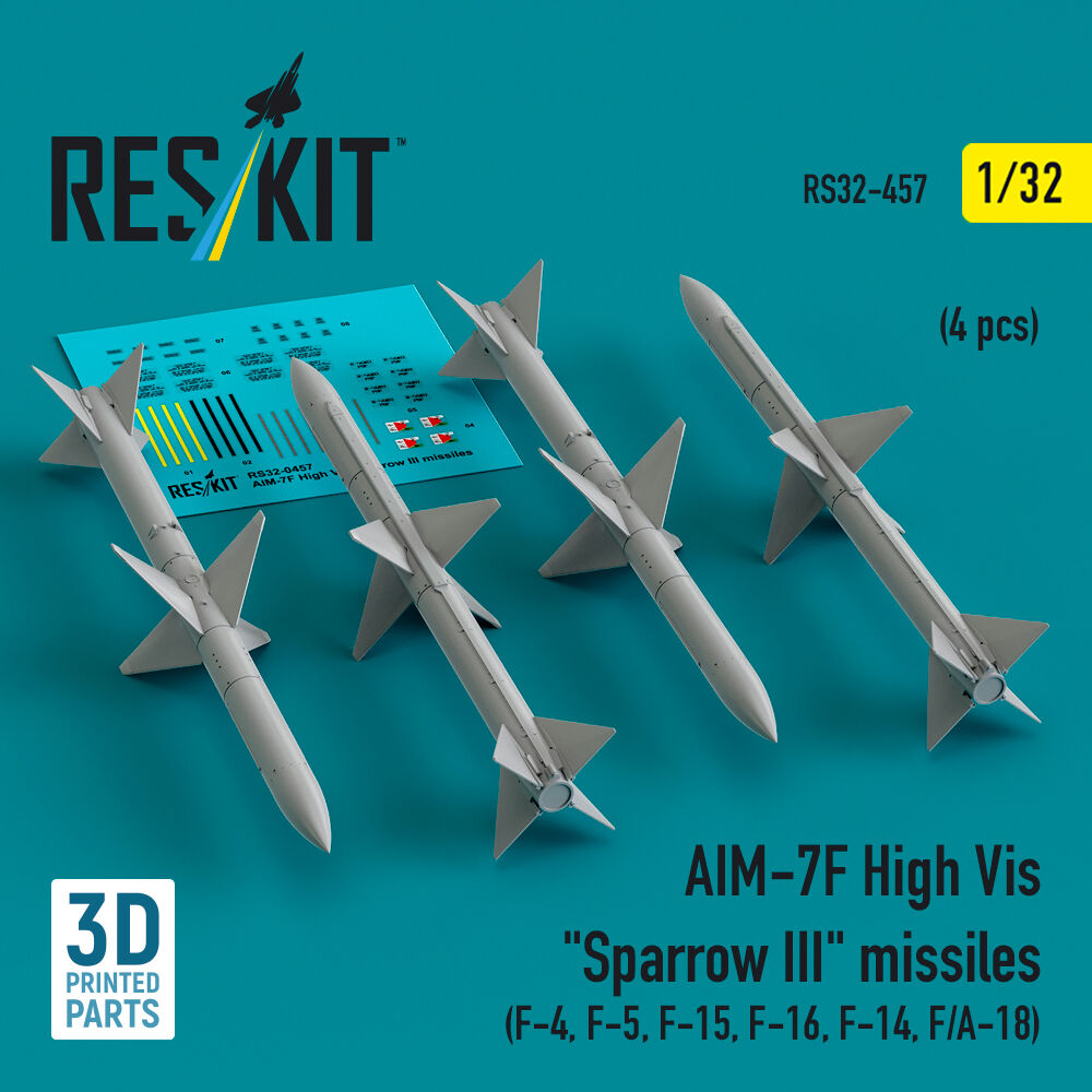 AIM-7F High Vis Sparrow III missiles (4 pcs) (F-4, F-5, F-15, F-16, F-14, F/A-18) (3D Printed)