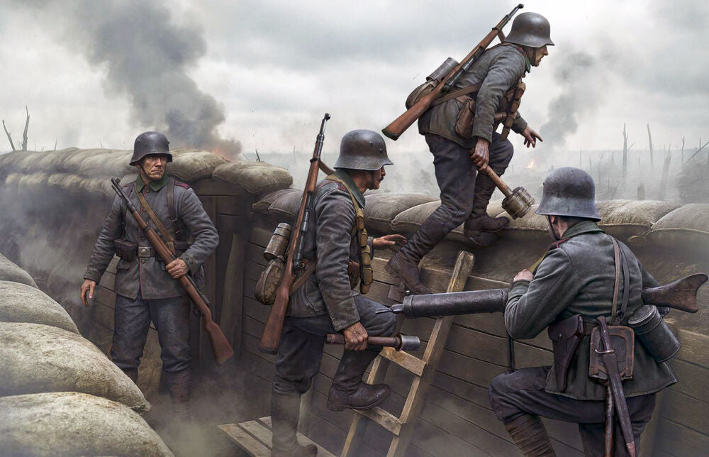 German Infantrymen before the attack. WWI era. Achtung, Panzer!
