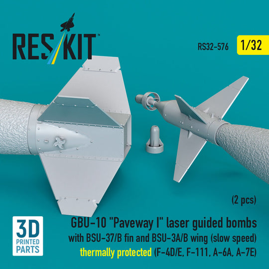 GBU-10 Paveway I laser guided bombs with BSU-37/B fin and BSU-3A/B wing (slow speed) thermally protected (2 pcs) (F-4D/E, F-111, A-6A, A-7E) (3D Printed)
