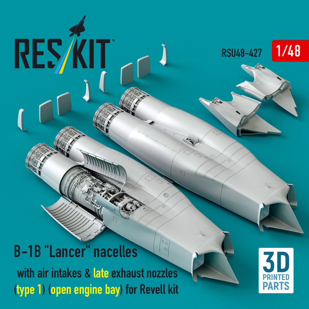 B-1B Lancer nacelles with air intakes & late exhaust nozzles (type 1) (open engine bay) for Revell kit (3D Printed)