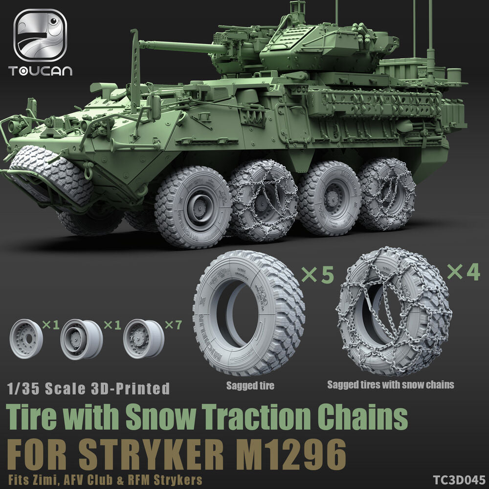 3D-Printed Tire with Snow Traction Chains for STRYKER M1296