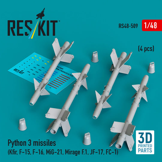 Python 3 missiles (4 pcs) (Kfir, F-15, F-16, MiG-21, Mirage F.1, JF-17, FC-1) (3D Printed)
