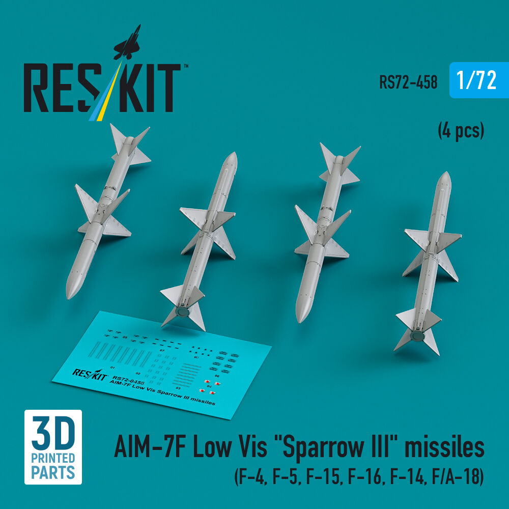 AIM-7F Low Vis Sparrow III missiles (4 pcs) (F-4, F-5, F-15, F-16, F-14, F/A-18) (3D Printed)