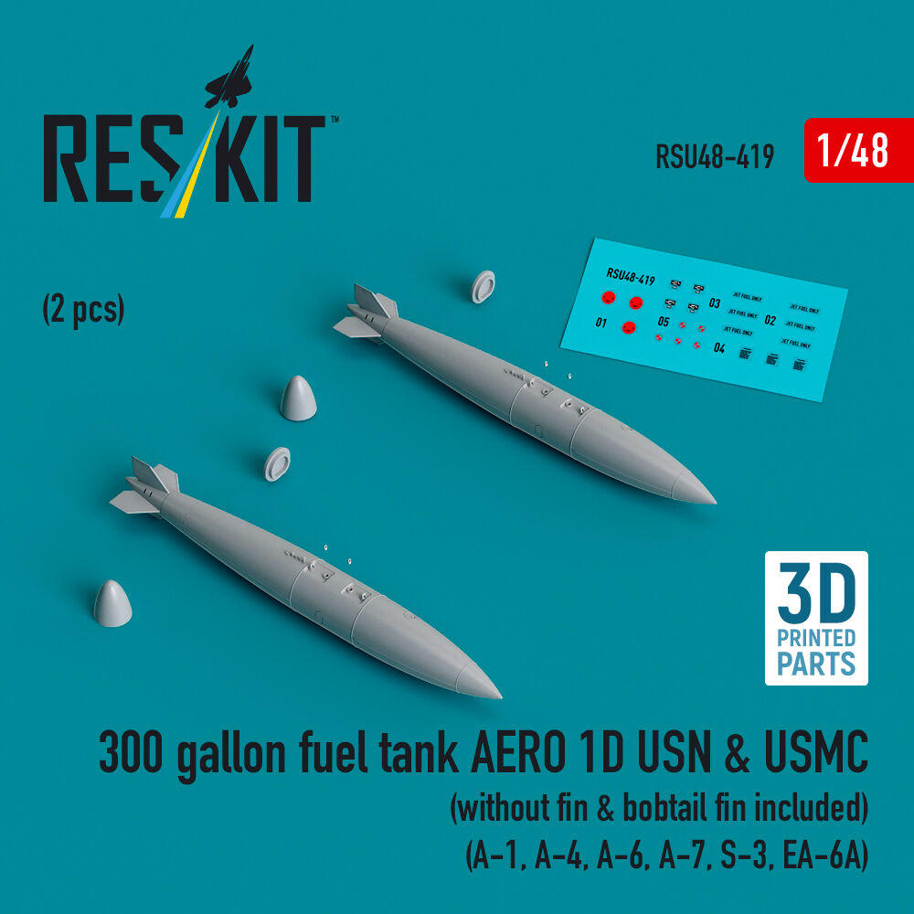 300 gallon fuel tank AERO 1D USN & USMC (without fin & bobtail fin included) (2 pcs) (A-1, A-4, A-6, A-7, S-3, EA-6A) (3D Printed)
