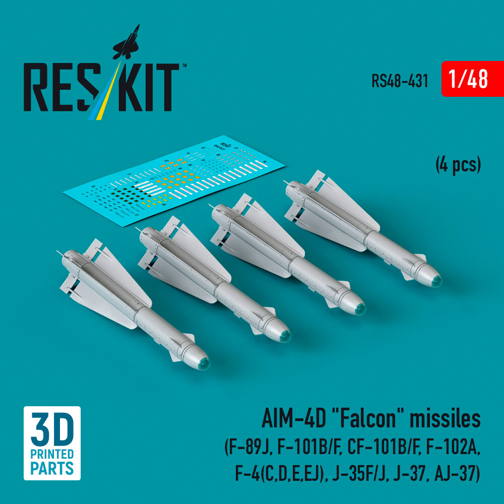 AIM-4D Falcon missiles (4 pcs) (F-89J, F-101B/F, CF-101B/F, F-102A, F-4(C,D,E,EJ), J-35F/J, J-37, AJ-37) (3D Printed)