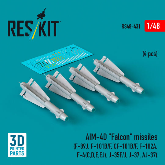 AIM-4D Falcon missiles (4 pcs) (F-89J, F-101B/F, CF-101B/F, F-102A, F-4(C,D,E,EJ), J-35F/J, J-37, AJ-37) (3D Printed)