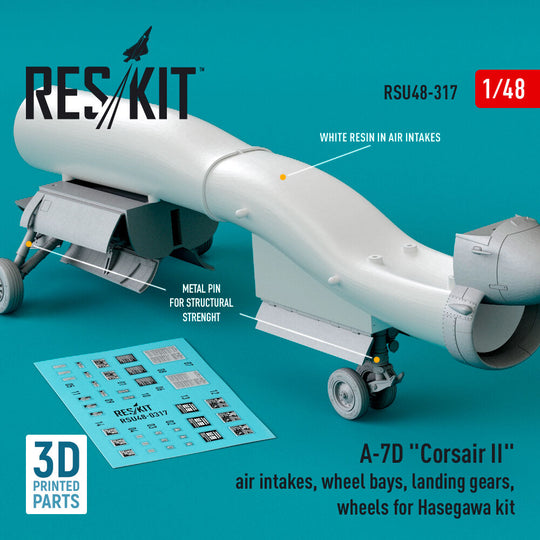 A-7D Corsair II air intakes, wheel bays, landing gears, wheels for Hasegawa kit (3D Printed)