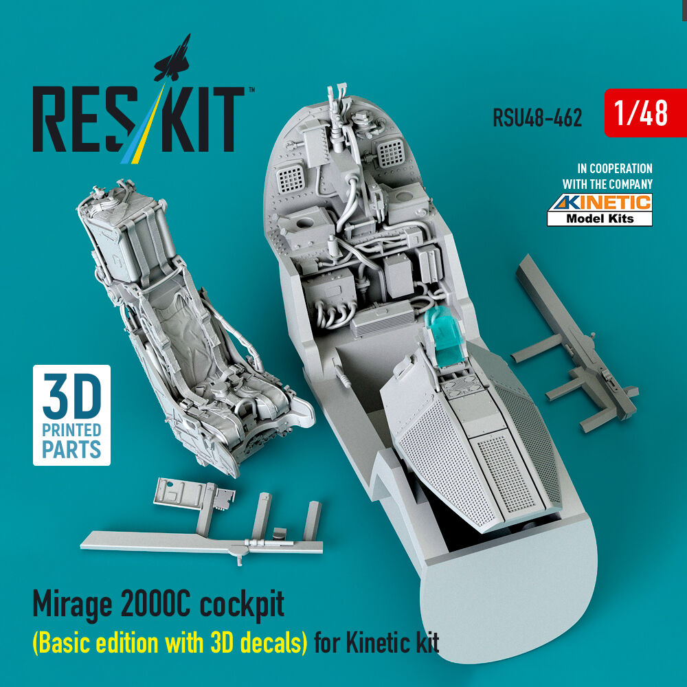 Mirage 2000C cockpit (Basic edition with 3D decals) for Kinetic kit (3D Printed)