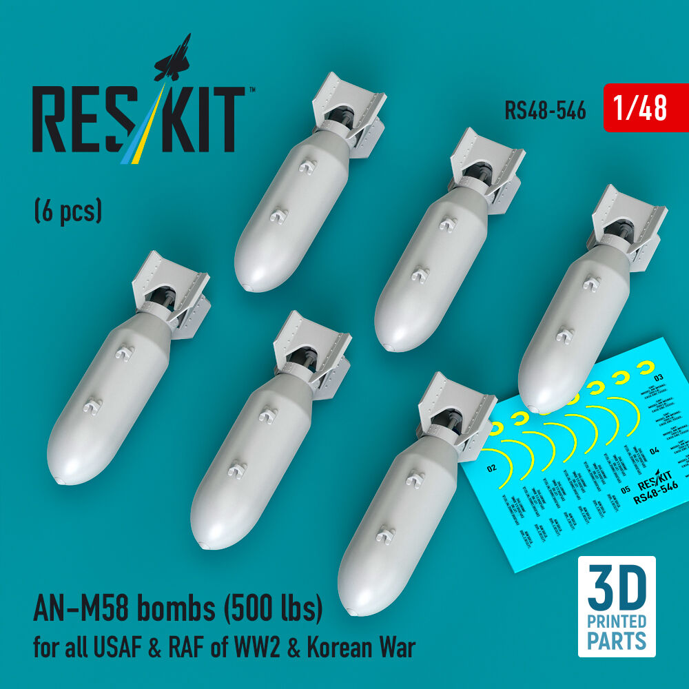 AN-M58 bombs (6 pcs) (500 lbs) for all USAF & RAF of WW2 & Korean War (3D Printed)