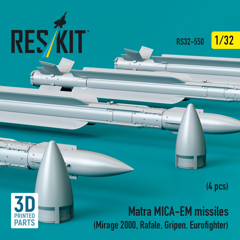 Matra MICA-EM missiles (4 pcs) (Mirage 2000, Rafale, Gripen, Eurofighter) (3D Printed)