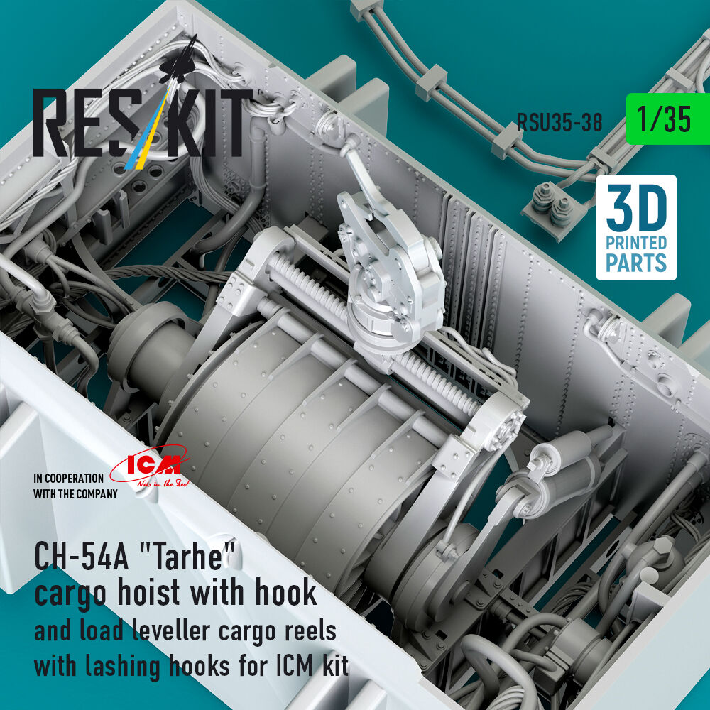 CH-54A Tarhe cargo hoist with hook and load leveller cargo reels with lashing hooks for ICM kit (3D Printed)