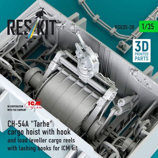 CH-54A Tarhe cargo hoist with hook and load leveller cargo reels with lashing hooks for ICM kit (3D Printed)