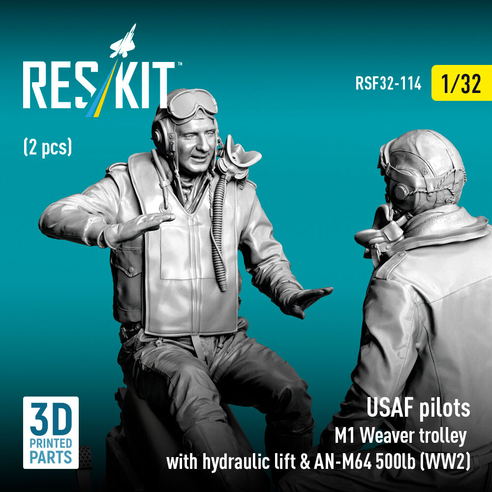 USAF pilots (2 pcs) & M1 Weaver trolley with hydraulic lift & AN-M64 500lb (WW2) (3D Printed)