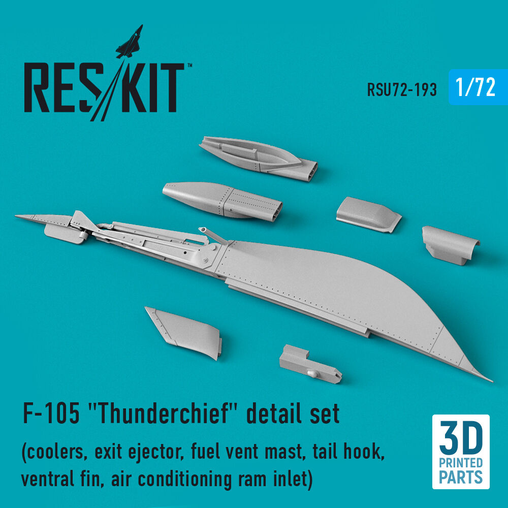 F-105 Thunderchief detail set (coolers, exit ejector, fuel vent mast, tail hook,ventral fin, air conditioning ram inlet) (3D Printed)