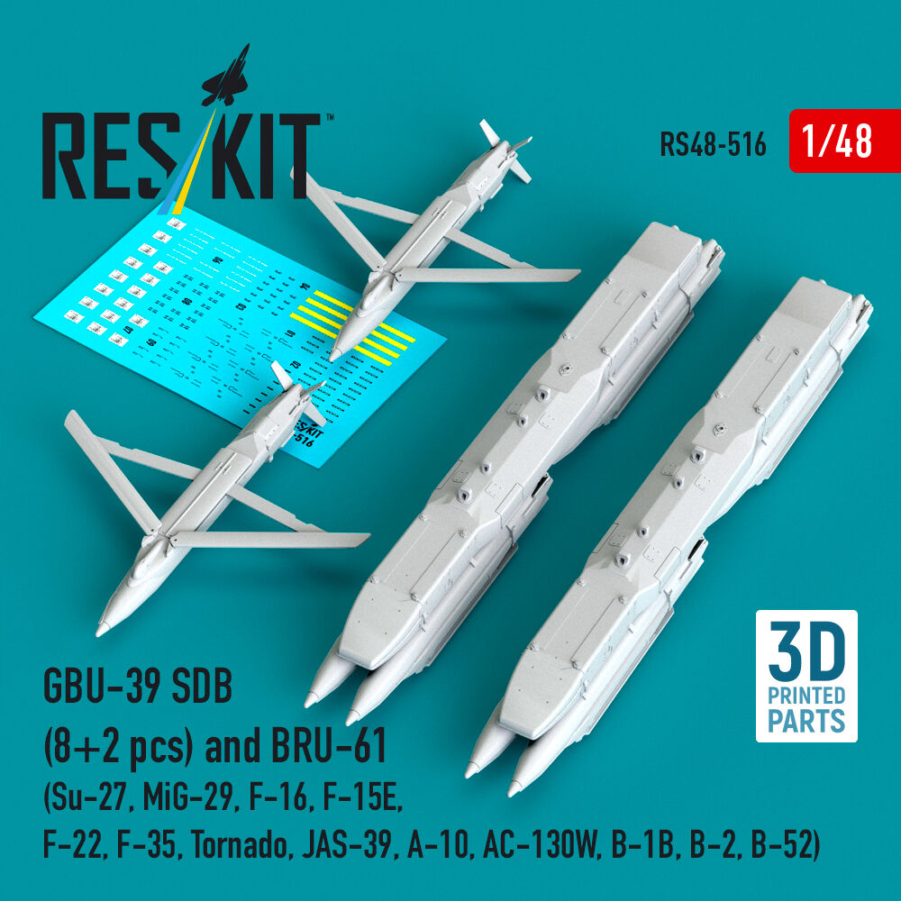 GBU-39 SDB (8 pcs) and BRU-61 (2 pcs) (Su-27, MiG-29, F-16, F-15E, F-22, F-35, Tornado, JAS-39, A-10, AC-130W, B-1B, B-2, B-52) (3D Printed)