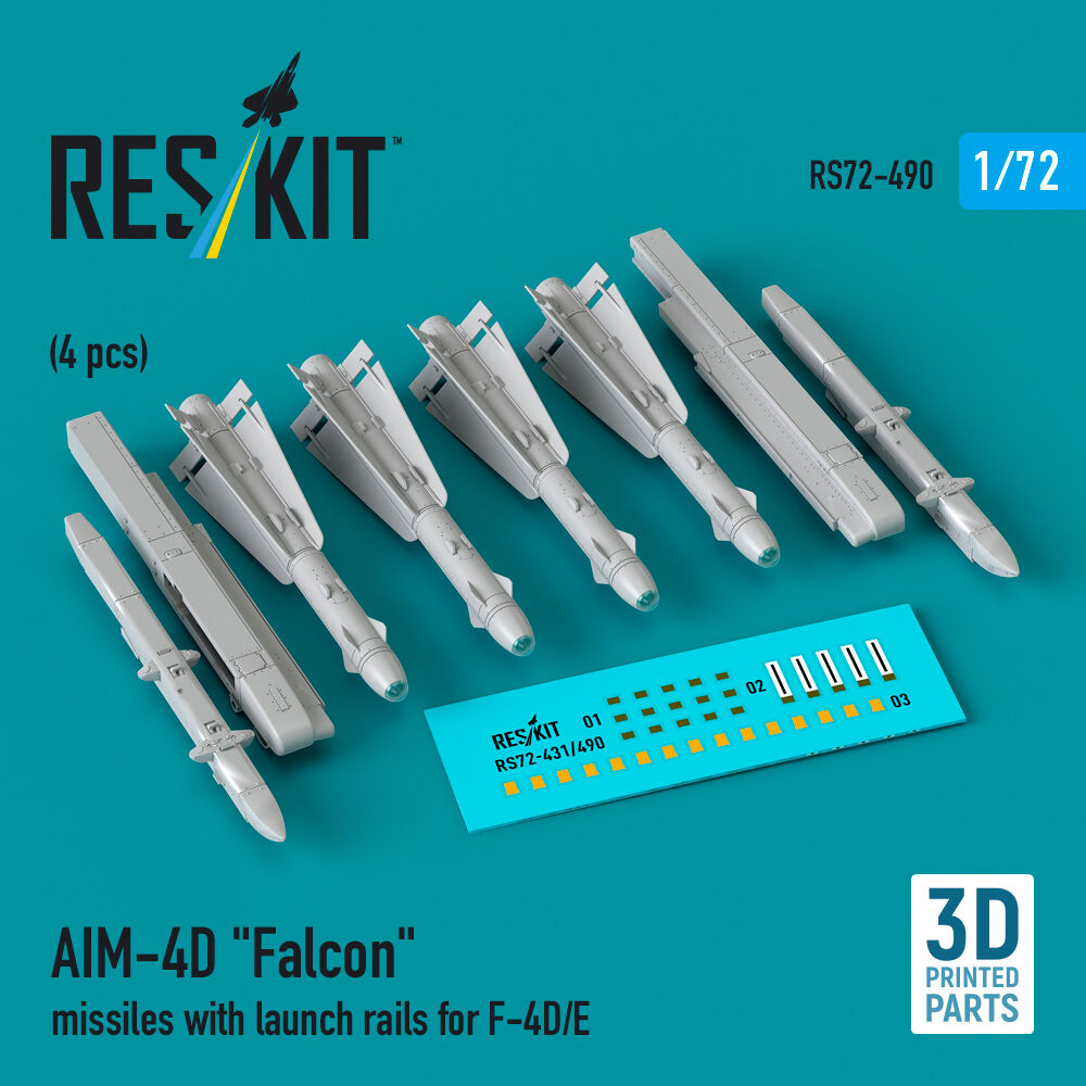 AIM-4D Falcon missiles with launch rails for F-4D/E (4 pcs) (3D Printed)