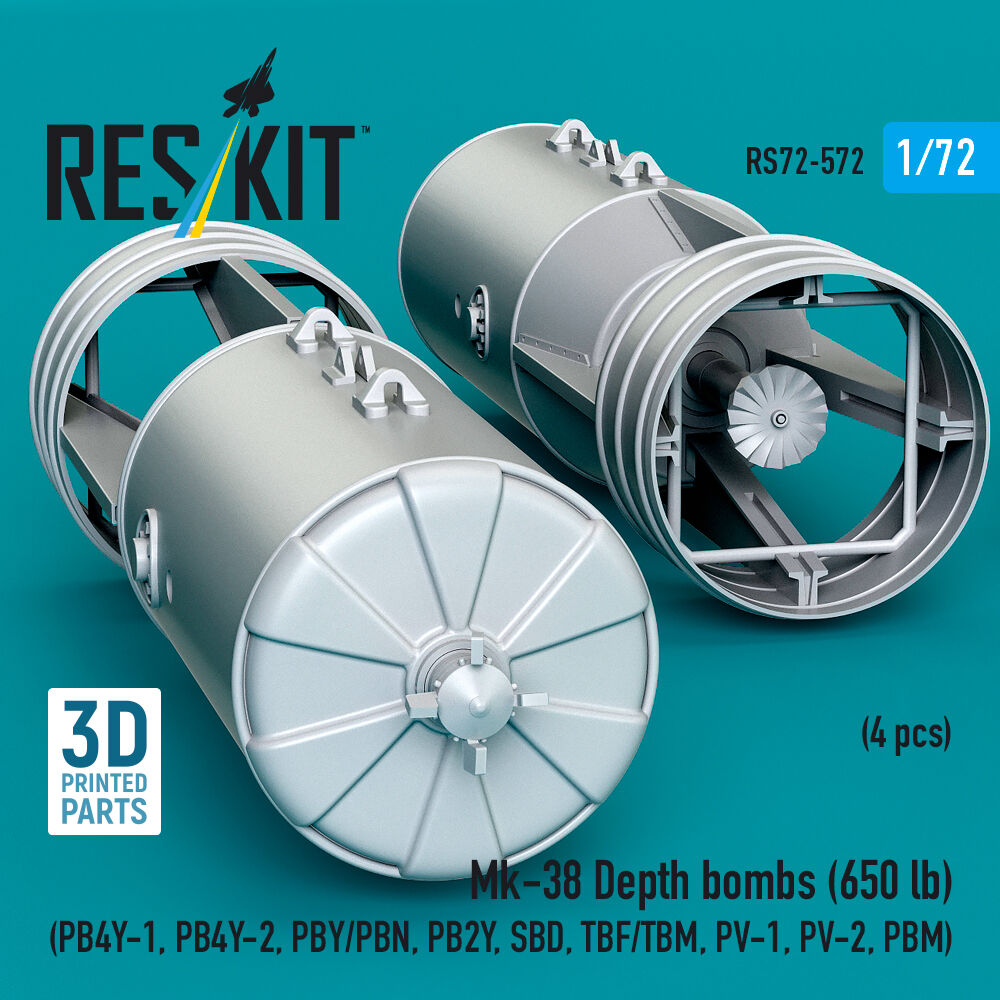 Mk-38 Depth bombs (650 lb) (4 pcs) (PB4Y-1, PB4Y-2, PBY/PBN, PB2Y, SBD, TBF/TBM, PV-1, PV-2, PBM) (3D Printed)