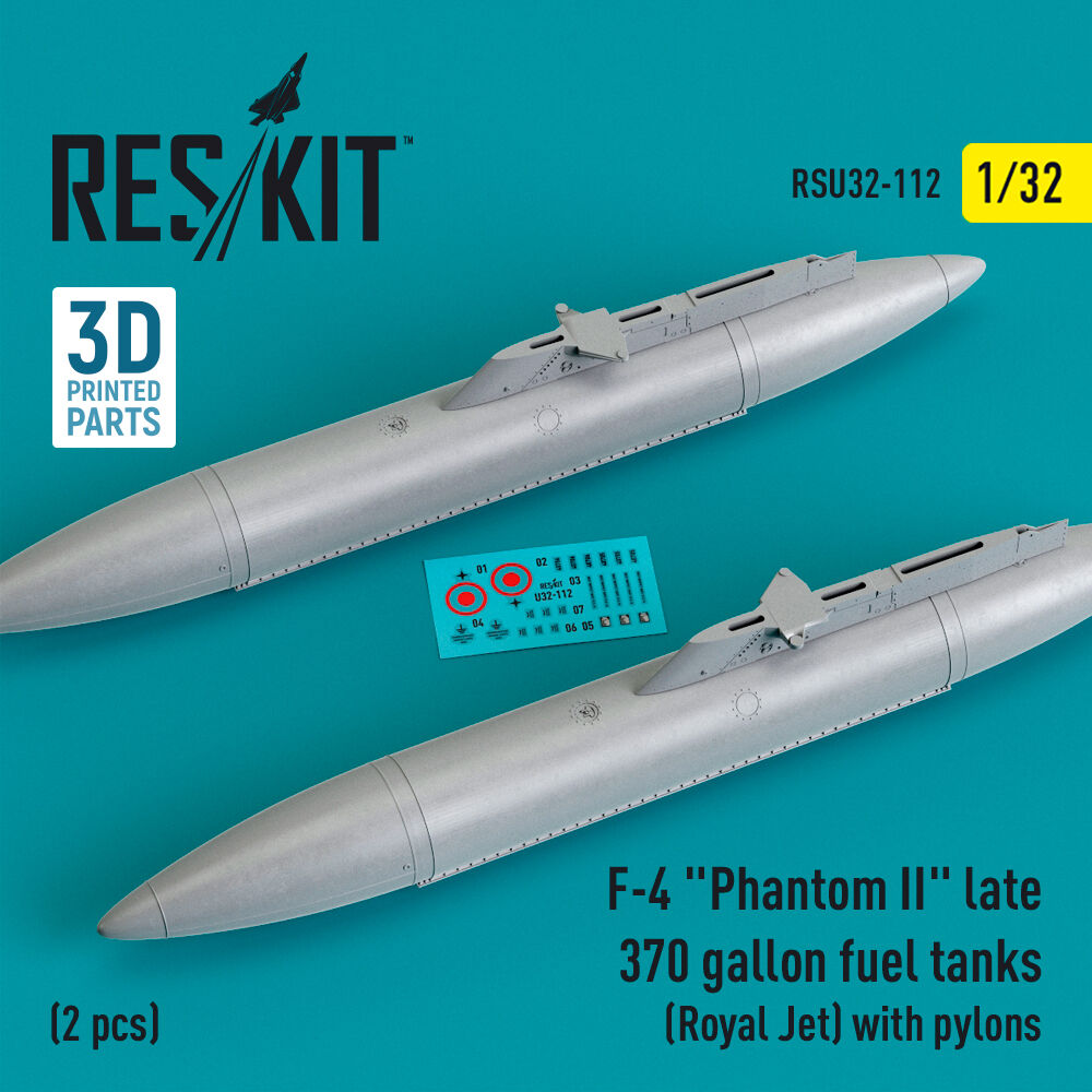 F-4 Phantom II late 370 gallon fuel tanks (Royal Jet) with pylons (2 pcs) (3D Printed)