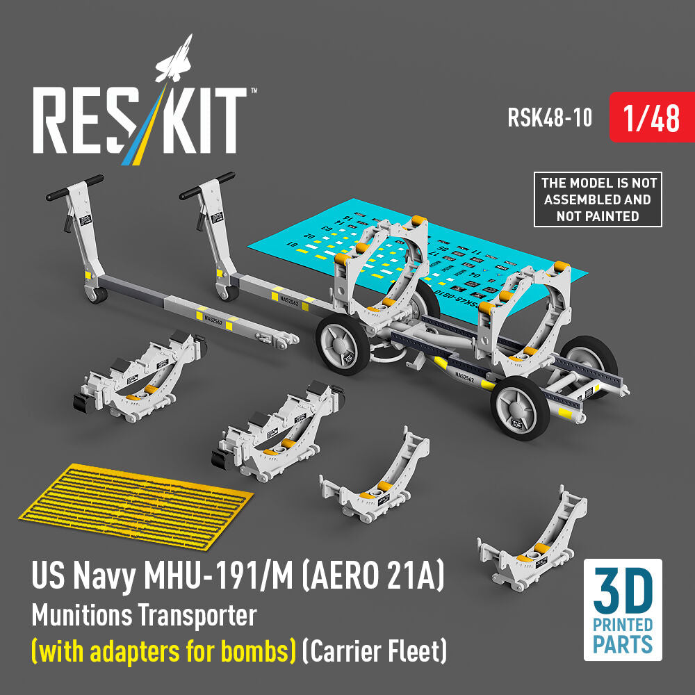 US NAVY MHU-191/M (AERO 21A) Munitions Transporter (with adapters for bombs) (Carrier Fleet) (3D Printed model kit)