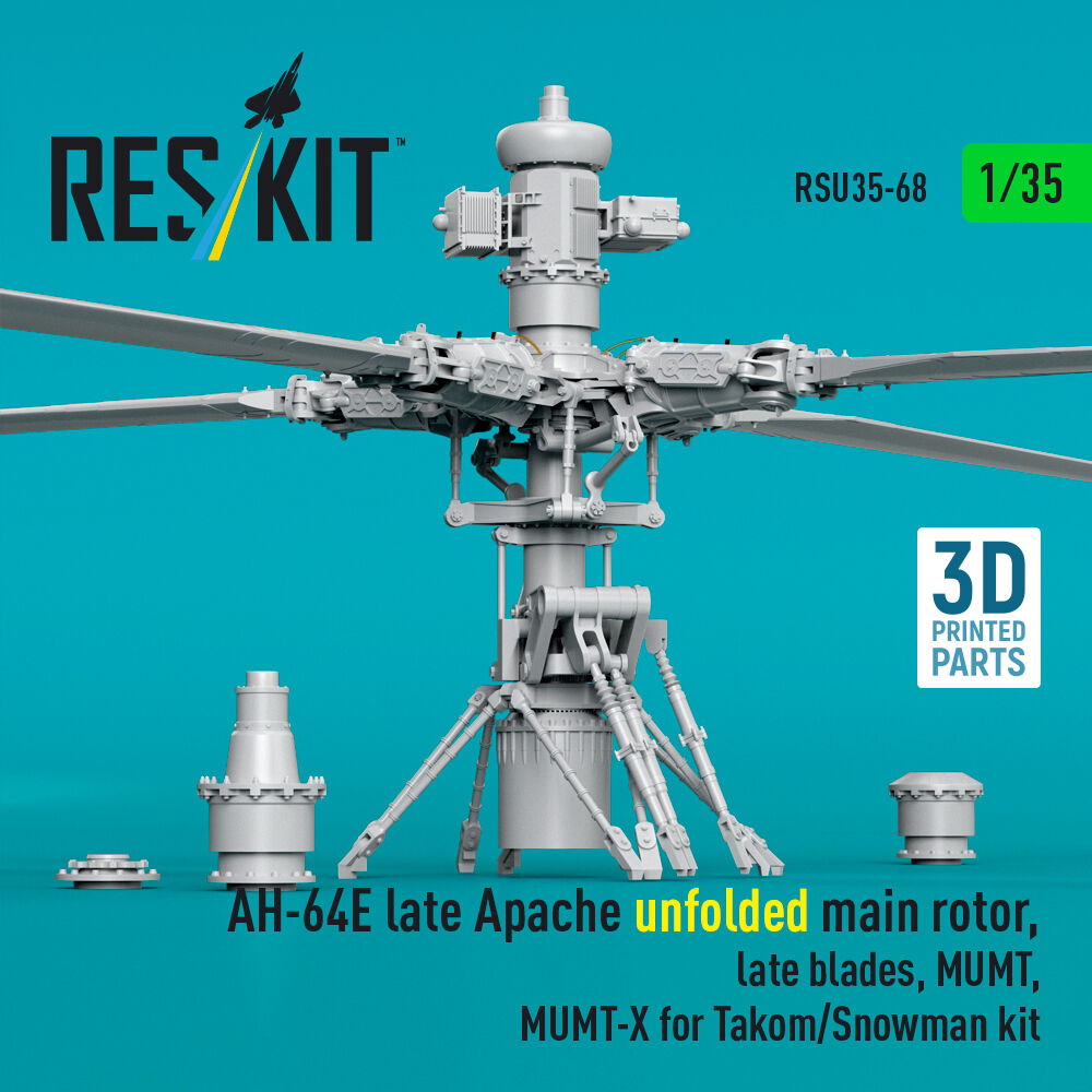 AH-64E late Apache unfolded main rotor, late blades, MUMT, MUMT-X for Takom/Snowman kit (3D Printed)