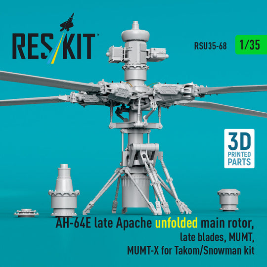 AH-64E late Apache unfolded main rotor, late blades, MUMT, MUMT-X for Takom/Snowman kit (3D Printed)