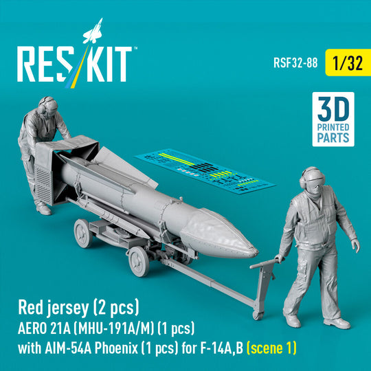 Red jersey (2 pcs) AERO 21A (MHU-191A/M) (1 pcs) with AIM-54A Phoenix (1 pcs) for F-14A,B (scene 1) (3D Printed)